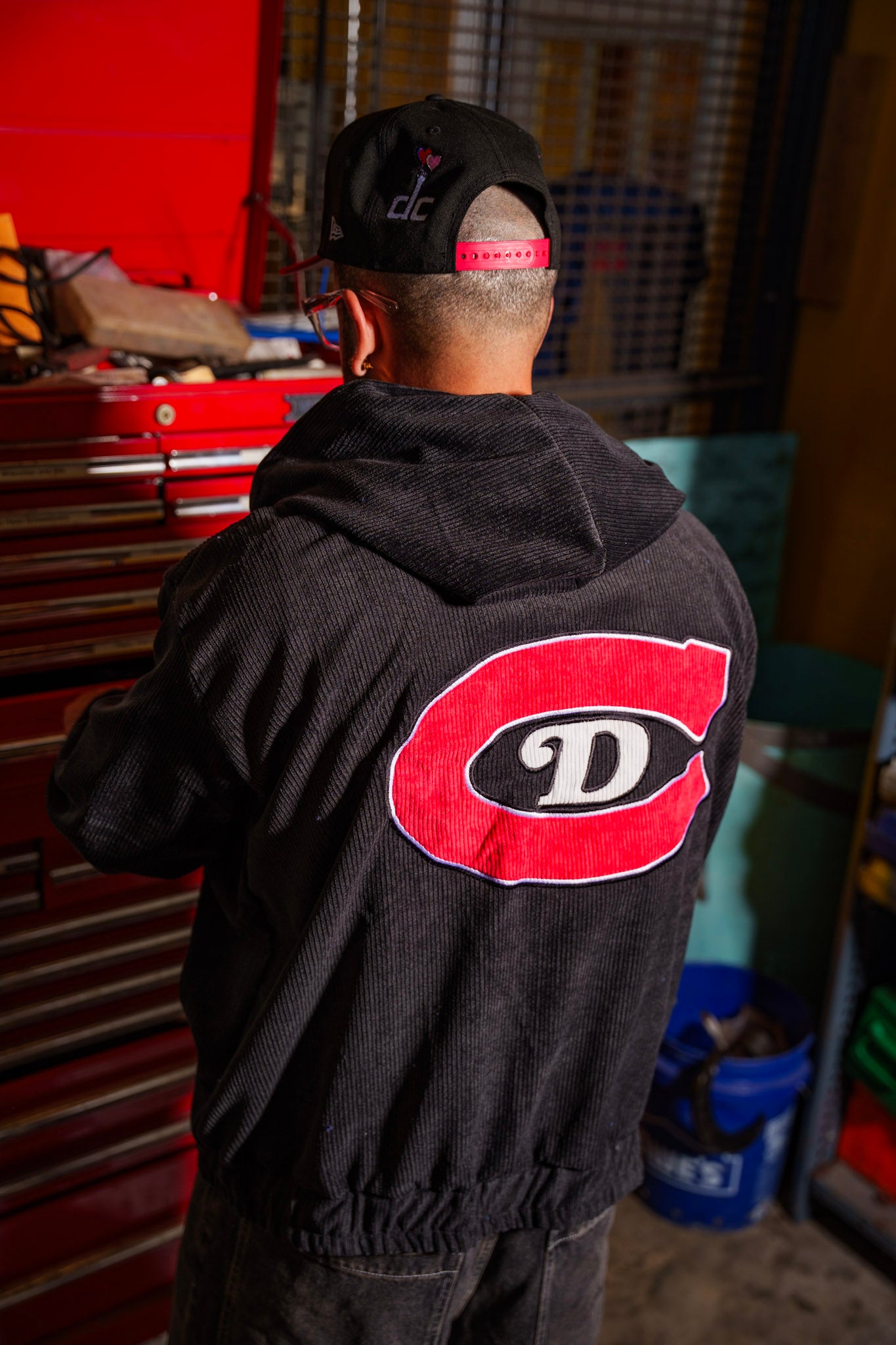 Corduroy work zip up (Blk/Red)