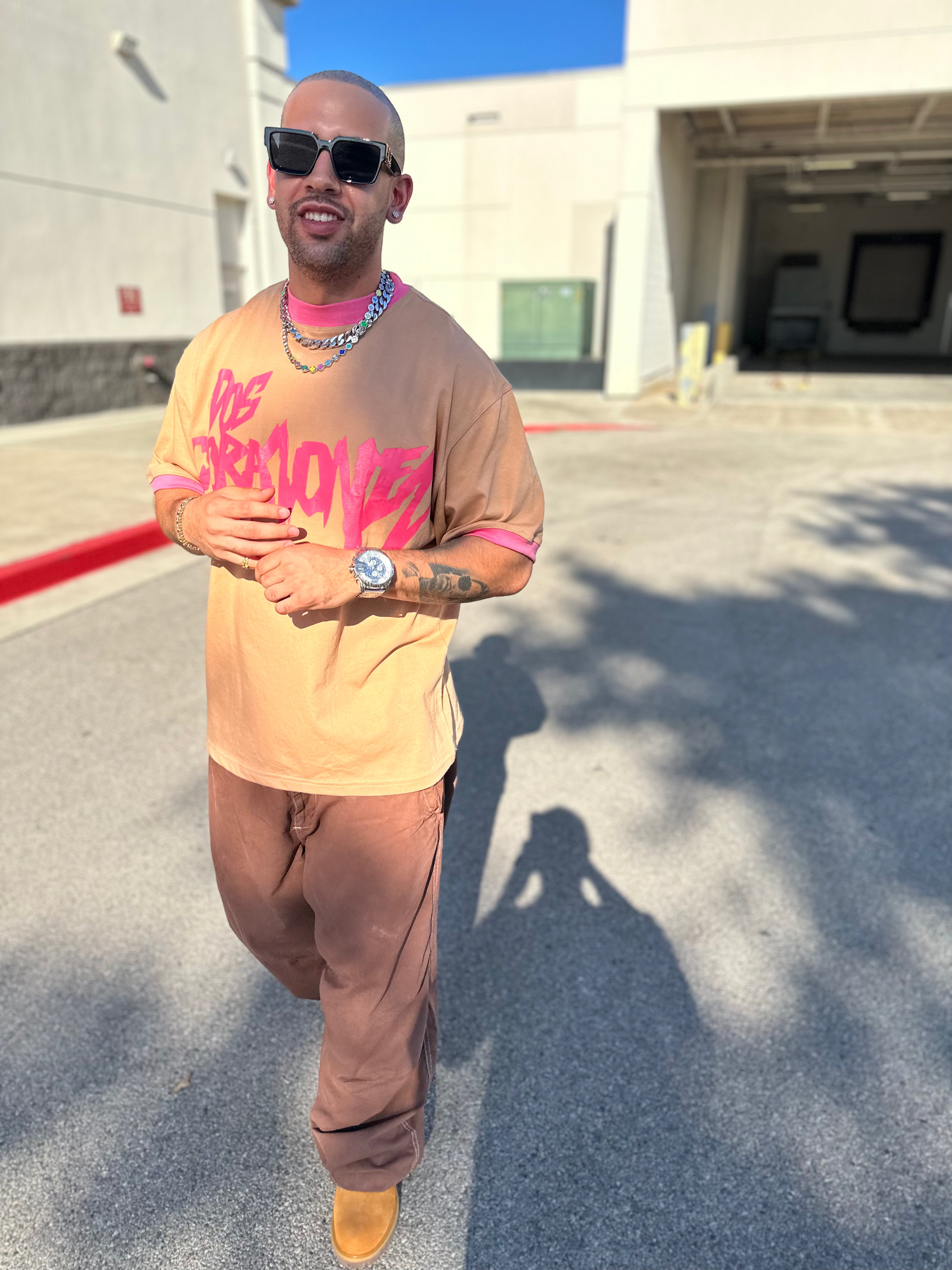 Love To Death Ringer Tee (Tan/Pink)