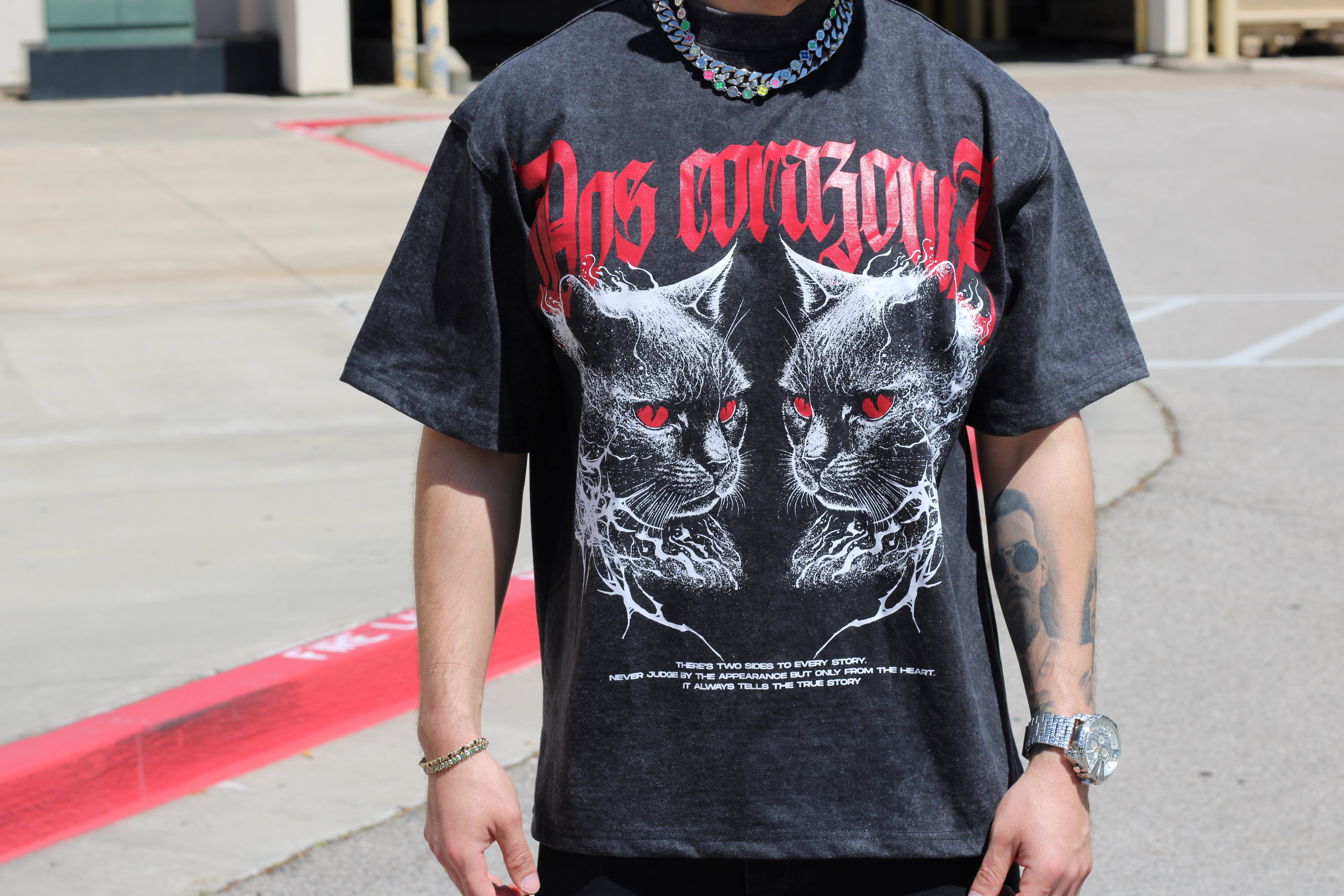 Two Tales Tee (Acid Wash/Deep Red)