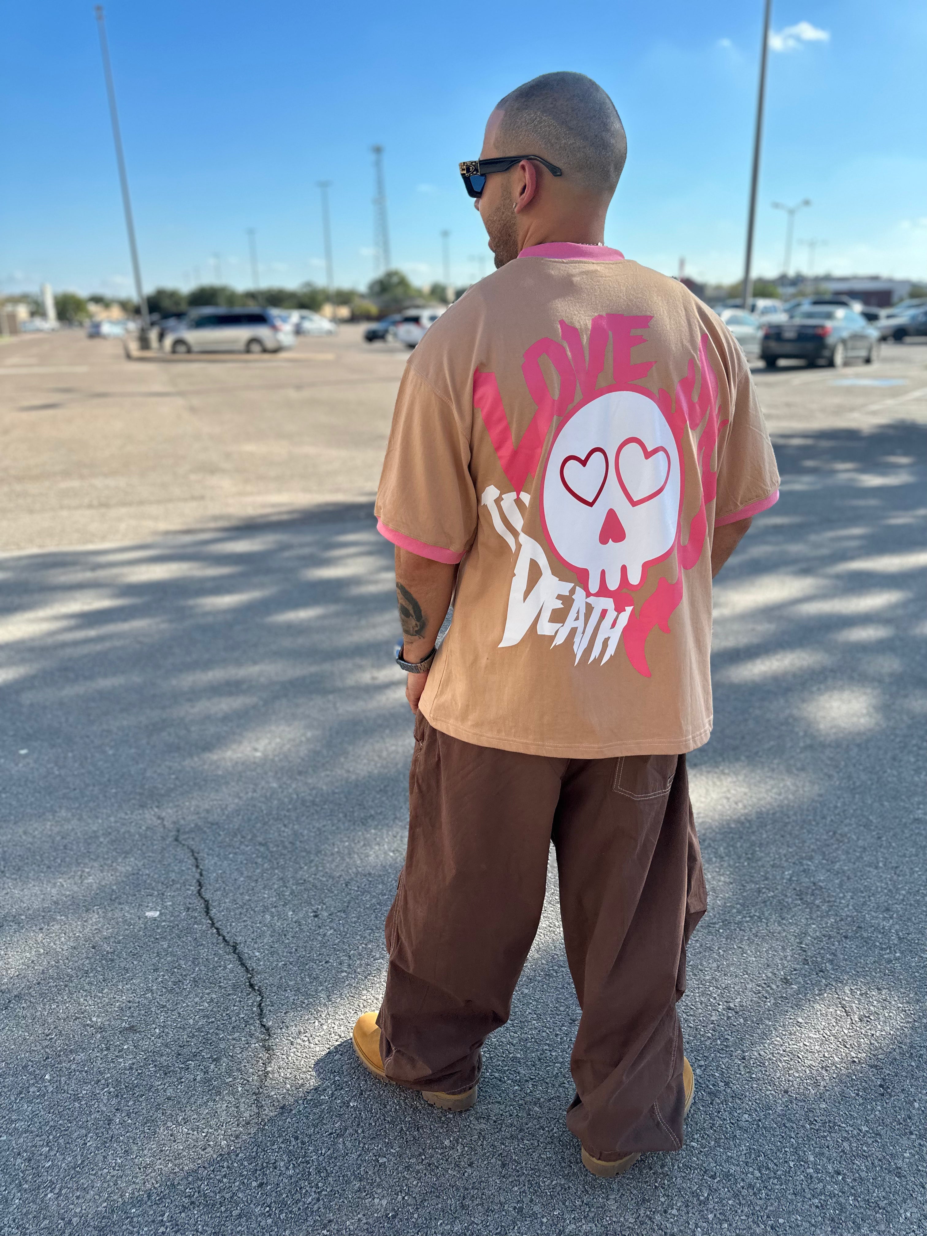 Love To Death Ringer Tee (Tan/Pink)