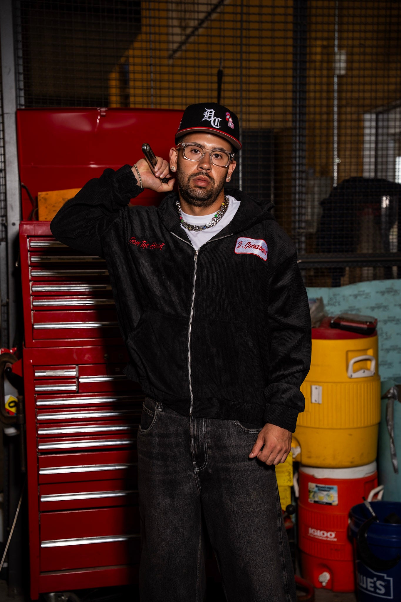 Corduroy work zip up (Blk/Red)
