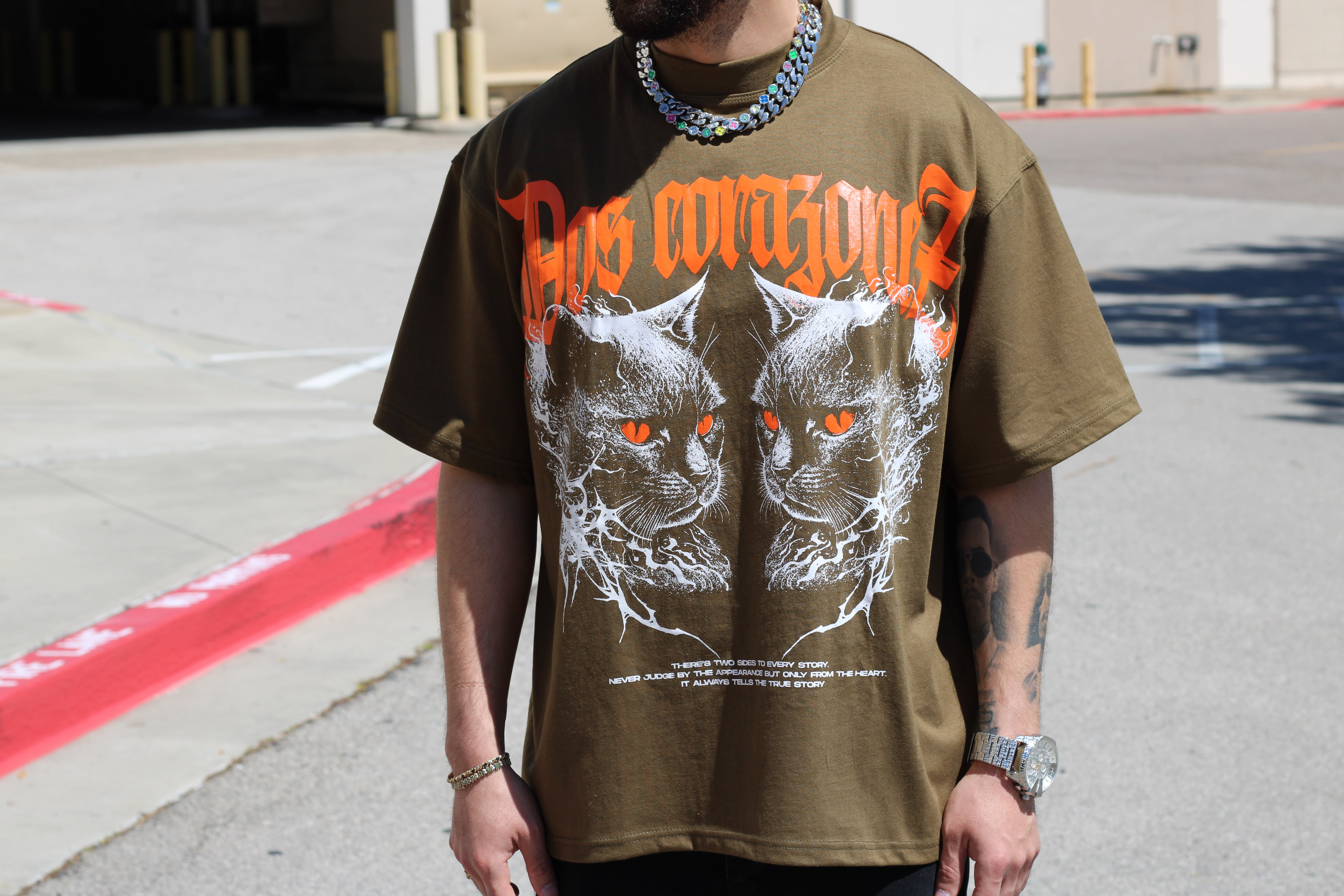 Two Tales Tee (Olive/Orange)