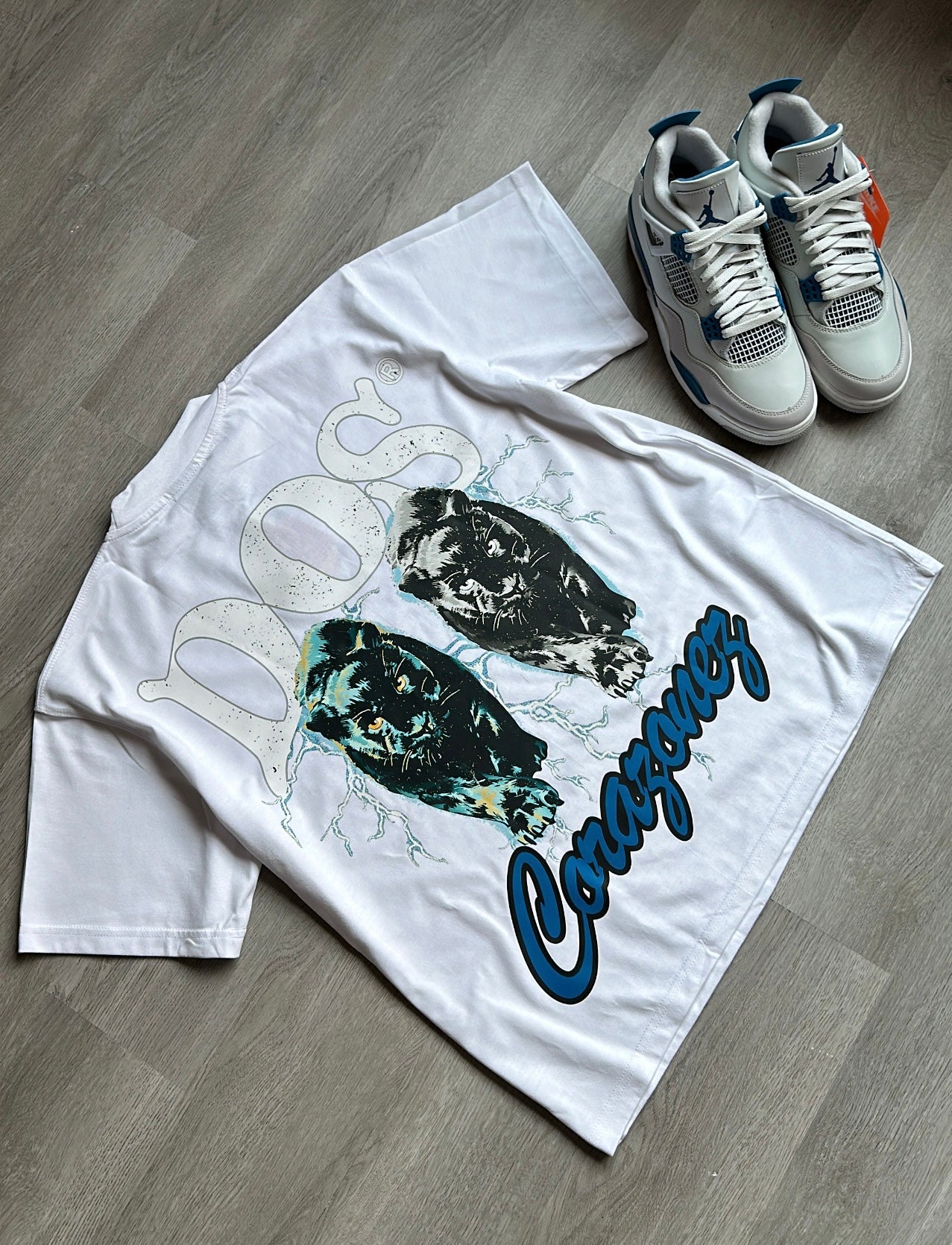 2 Cats Tee (White/Industrial Blue)