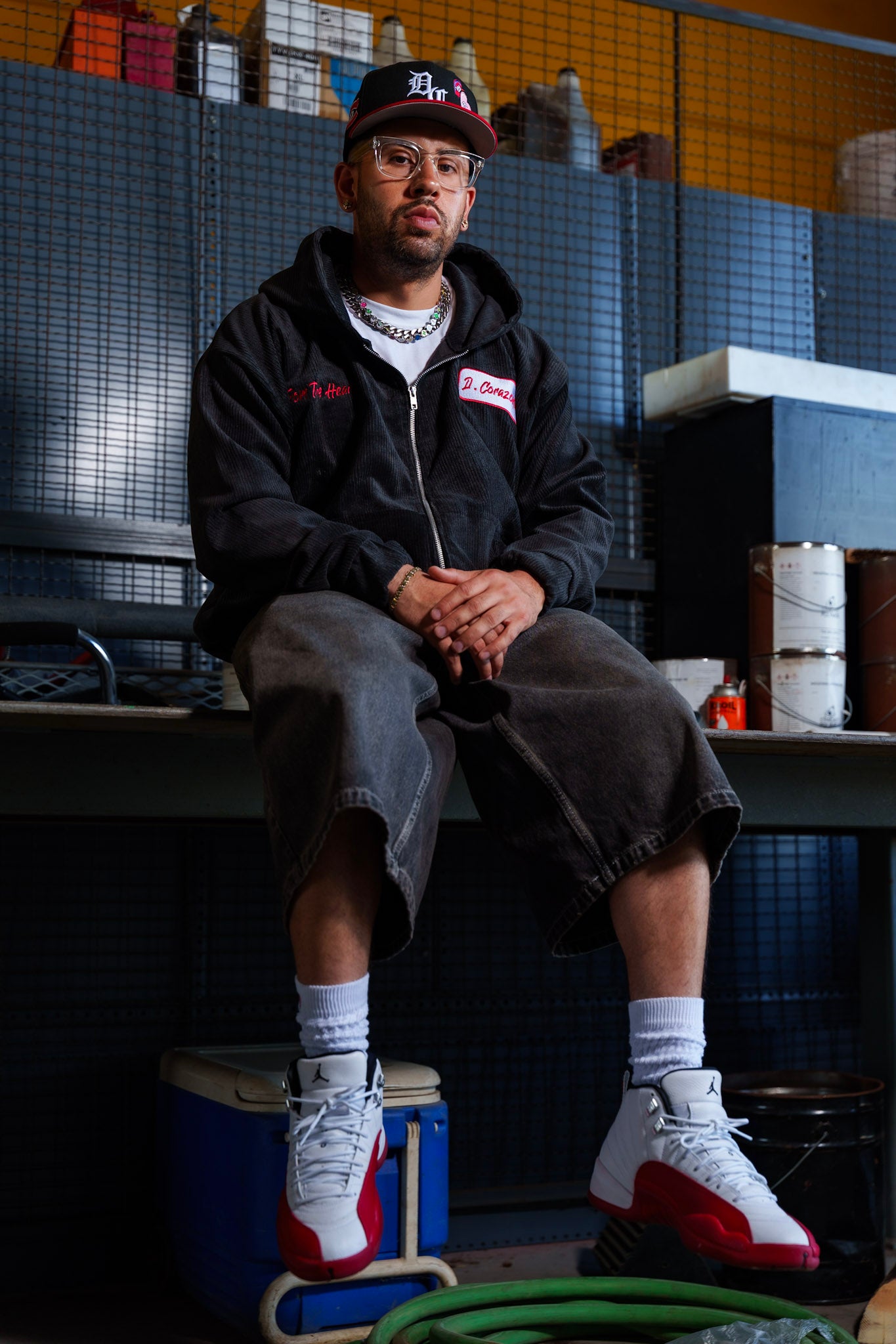 Corduroy work zip up (Blk/Red)