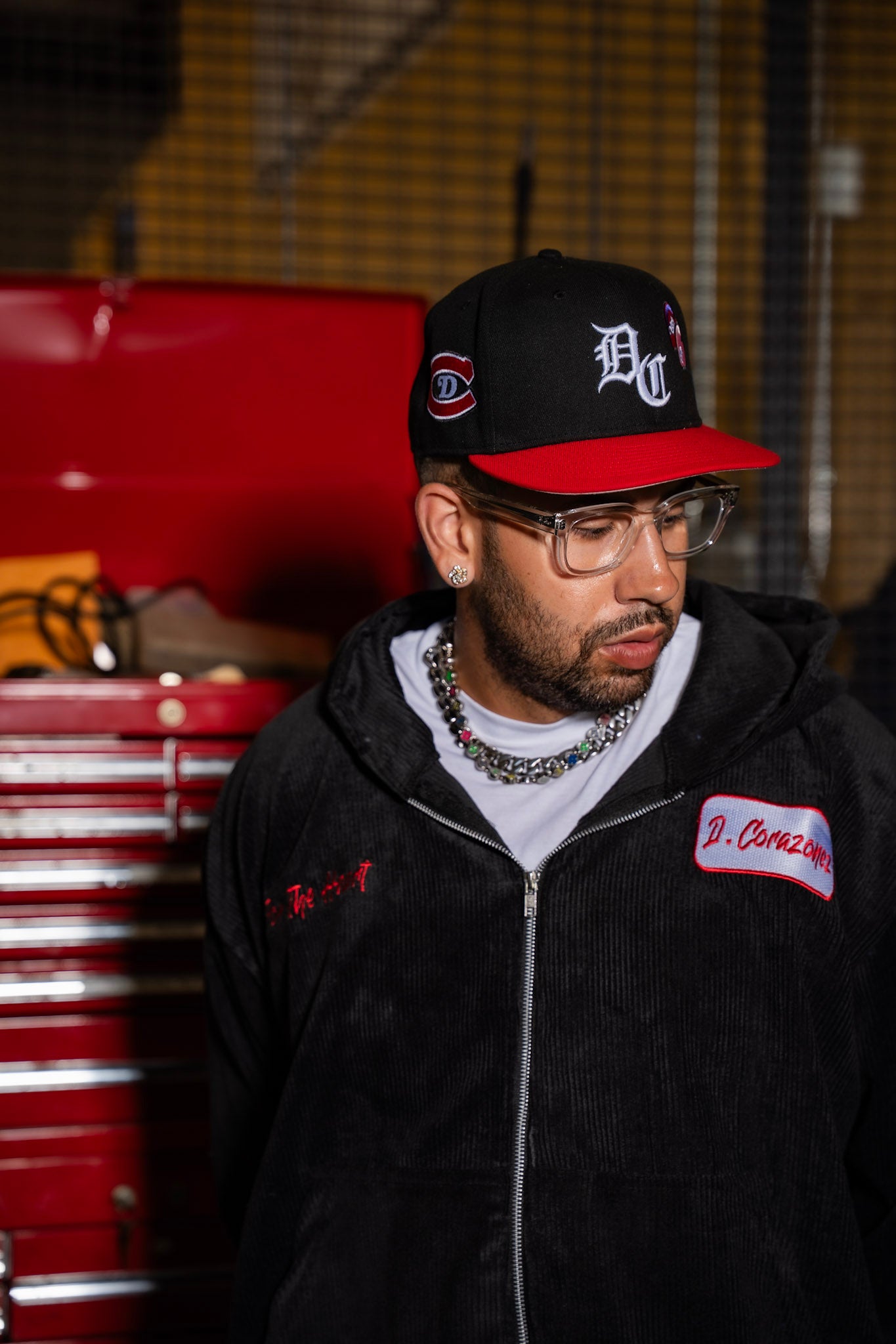Corduroy work zip up (Blk/Red)