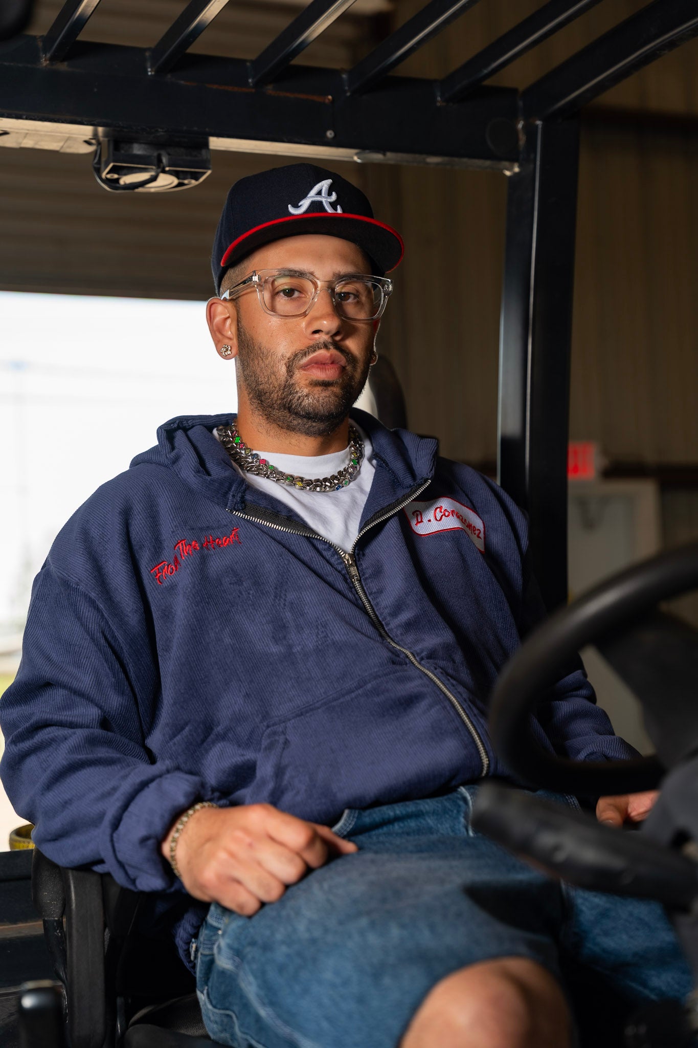 Corduroy work zip up (Navy)