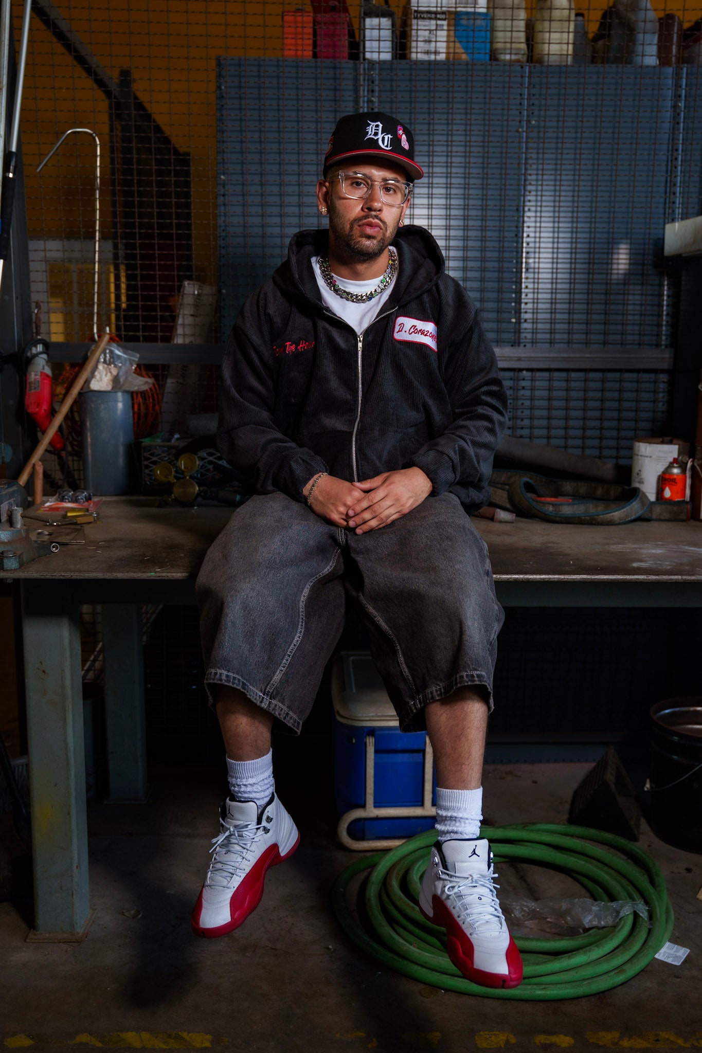 Corduroy work zip up (Blk/Red)